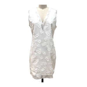 SONIA Rykiel Sheath White Dress US8 FR40 White 3-D Floral Applique Sleeveless